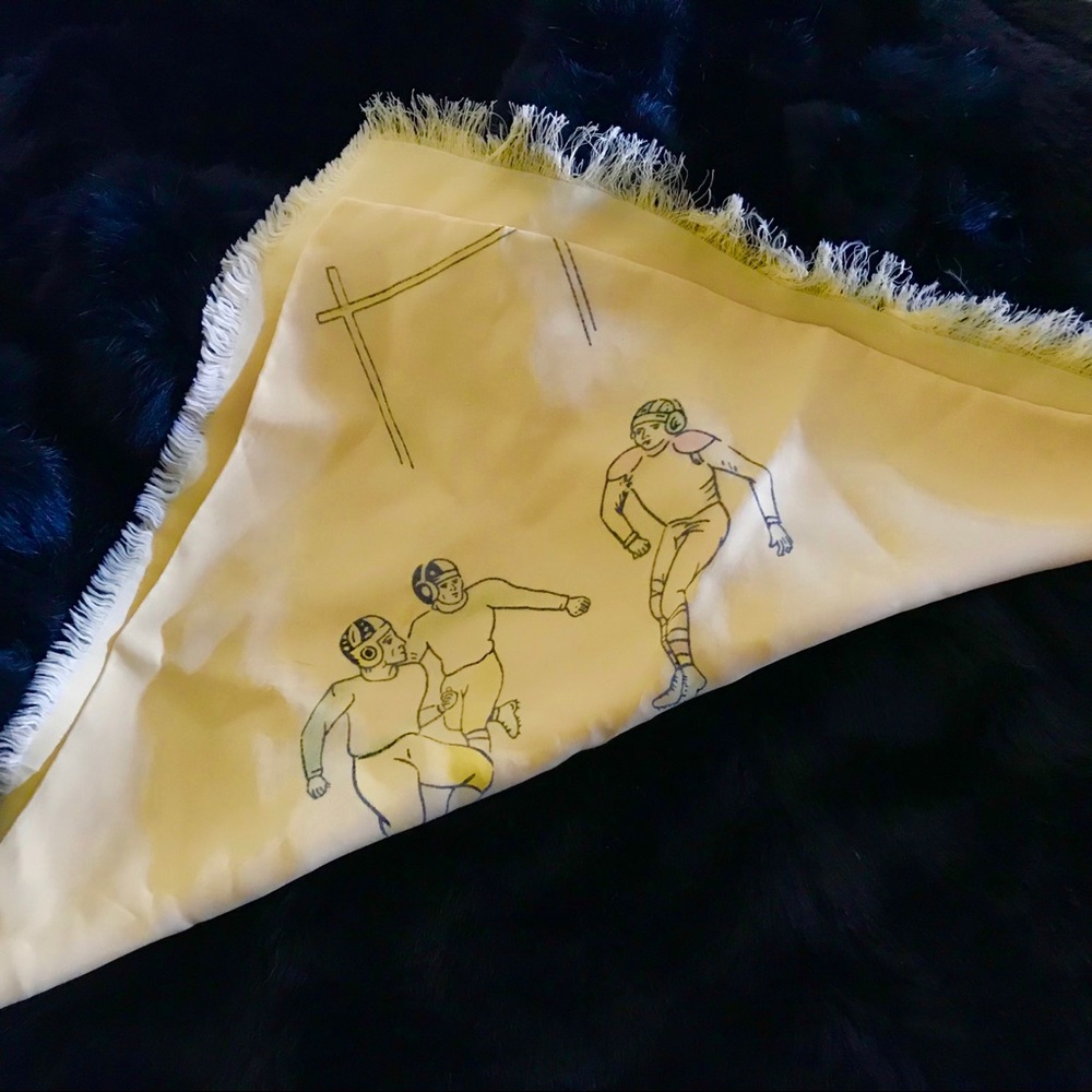 VINTAGE football leather hats scarf cream yellow